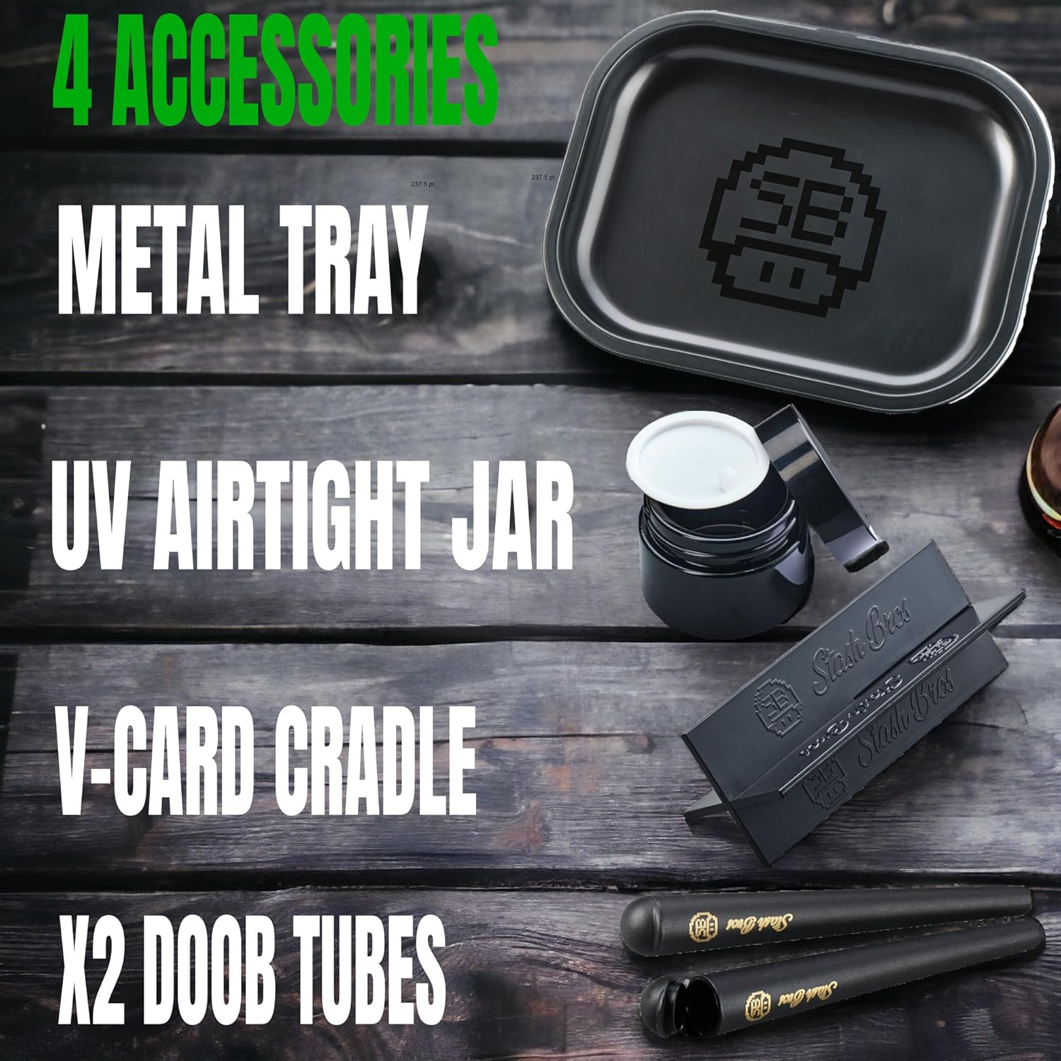 Stash Bros Smell Proof Case with 2 Airtight Tubes, Rolling Tray, V-Card and UV Jar