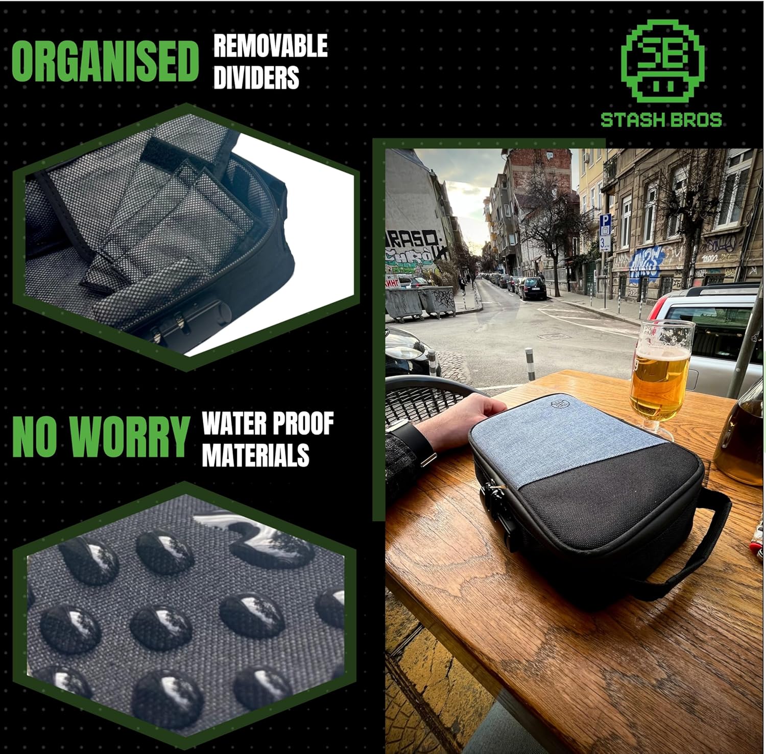 Stash Bros Smell Proof Case with 2 Airtight Tubes, Rolling Tray, V-Card and UV Jar