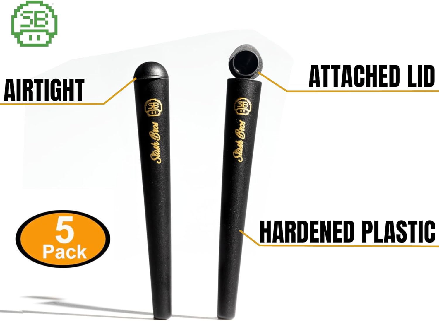 Stash Bros 5 Airtight Storage tubes (Black)