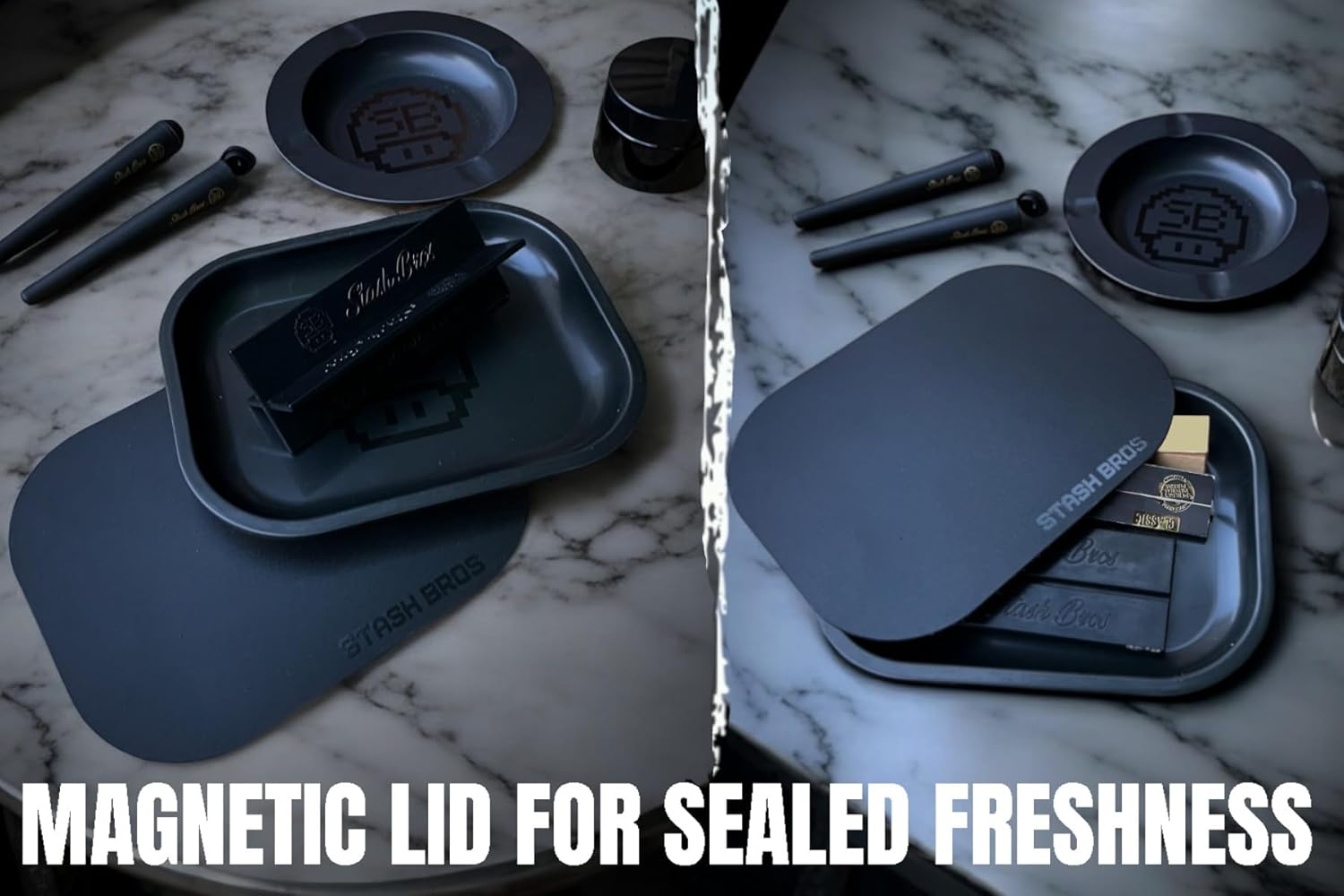 Stash Bros Rolling Tray With Magnetic Lid with V-Cradle & Tray