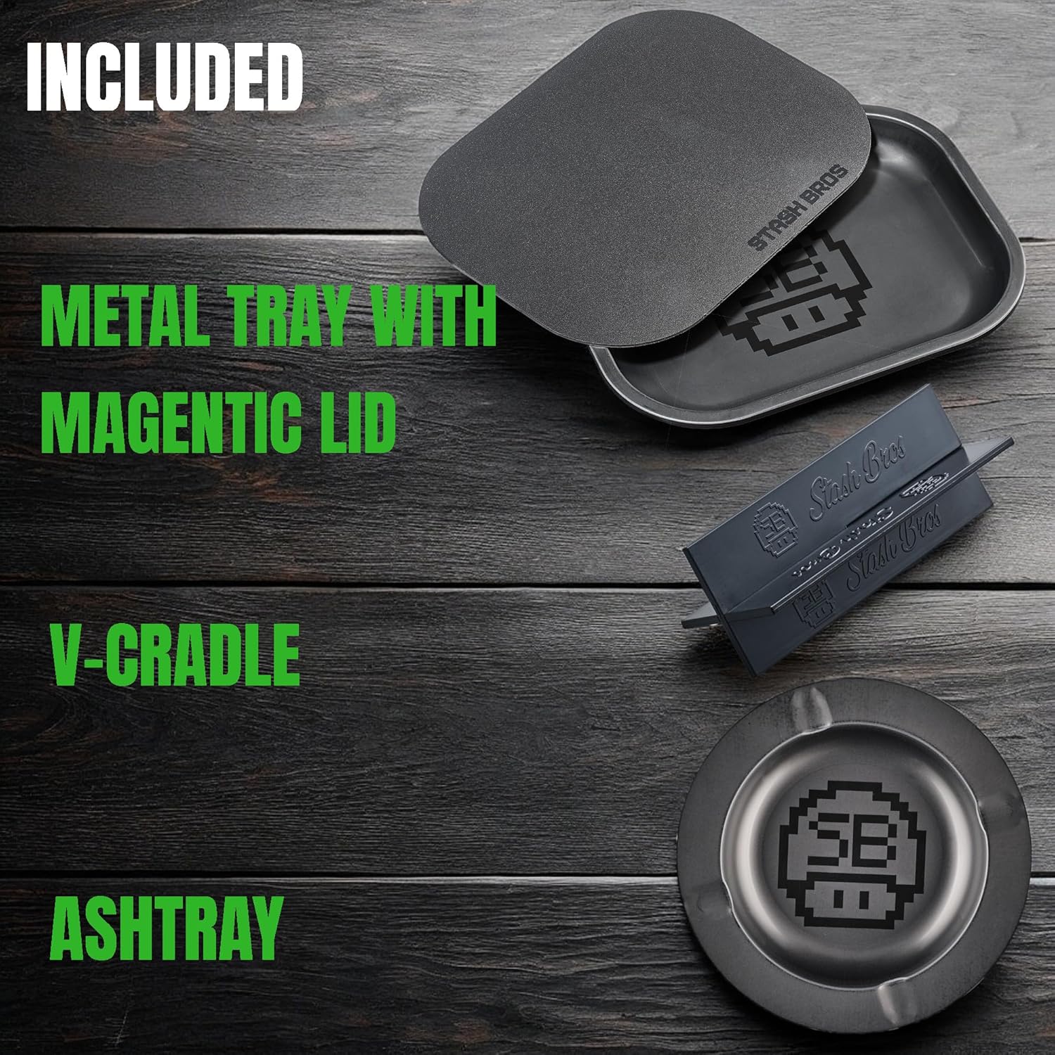 Stash Bros Rolling Tray With Magnetic Lid with V-Cradle & Tray