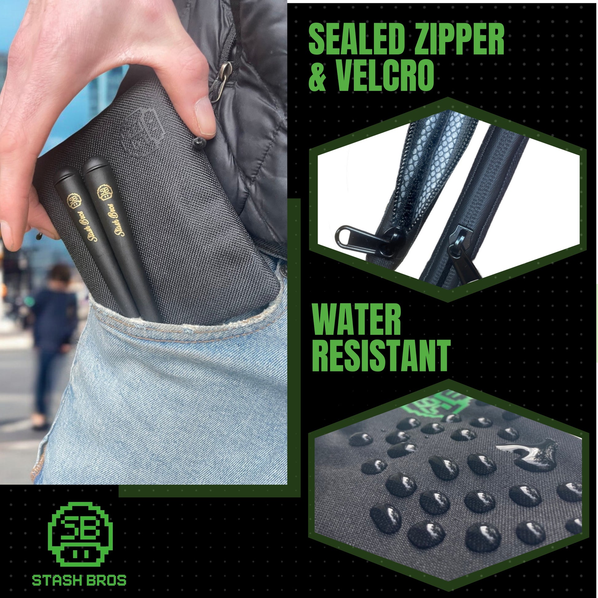 Stash Bros Pocket Smell Proof Bag & 2 Airtight Storage Tubes