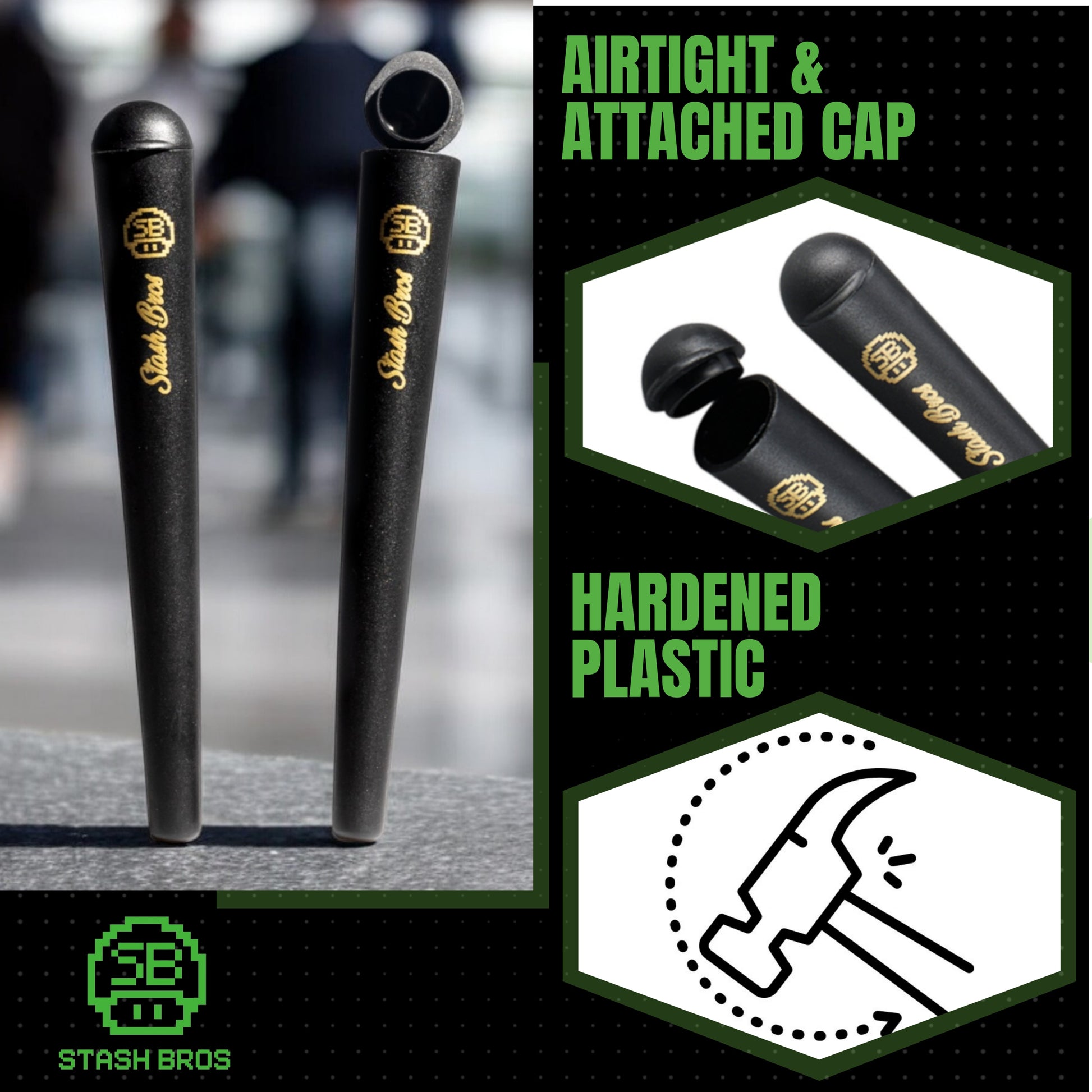 Stash Bros Pocket Smell Proof Bag & 2 Airtight Storage Tubes