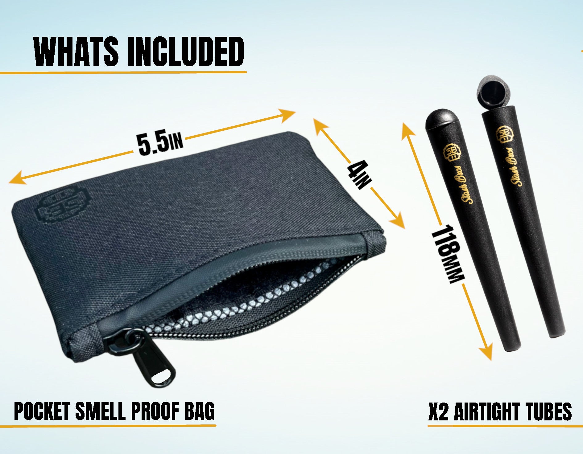 Stash Bros Pocket Smell Proof Bag & 2 Airtight Storage Tubes