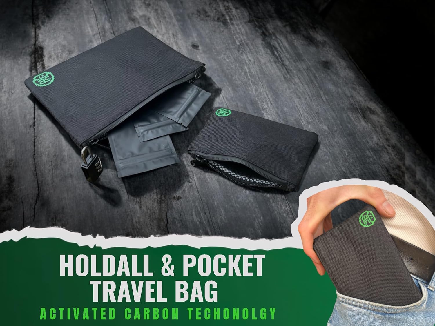 Stash Bros Smell Proof Bag - Mini & Large Smell Proof Container + 3 Smell Proof Baggies & Lock