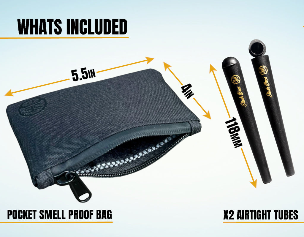 Stash Bros Pocket Smell Proof Bag & 2 Airtight Storage Tubes