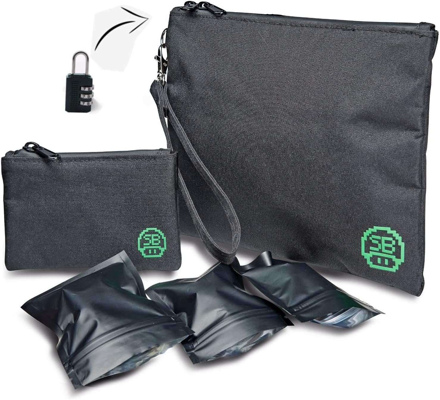 Stash Bros Smell Proof Bag - Mini & Large Smell Proof Container + 3 Smell Proof Baggies & Lock