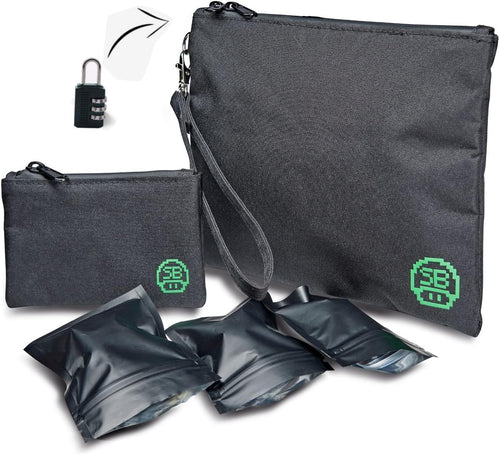 Stash Bros Smell Proof Bag - Mini & Large Smell Proof Container + 3 Smell Proof Baggies & Lock